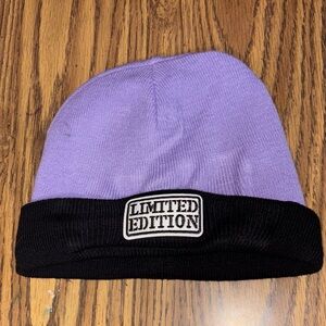 “LIMITED EDITION” Purple and Black Beanie Hat adult one size HANDMADE